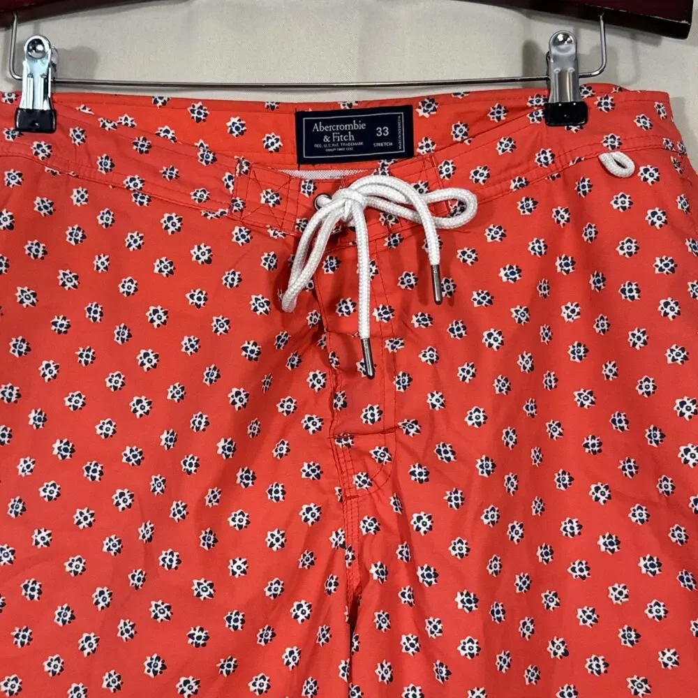 Abercrombie & Fitch Mens 33 Swim Trunks Floral Red Preppy Coastal Board Shorts